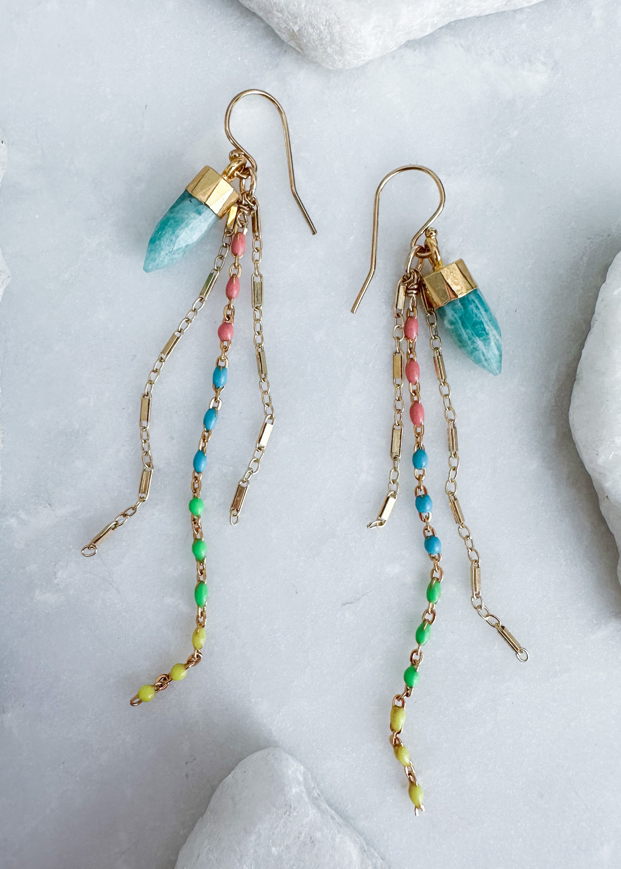 Image of Amazonite Accent Enamel Fringe Earrings - 14k Gold Fill by  RACH B Jewelry