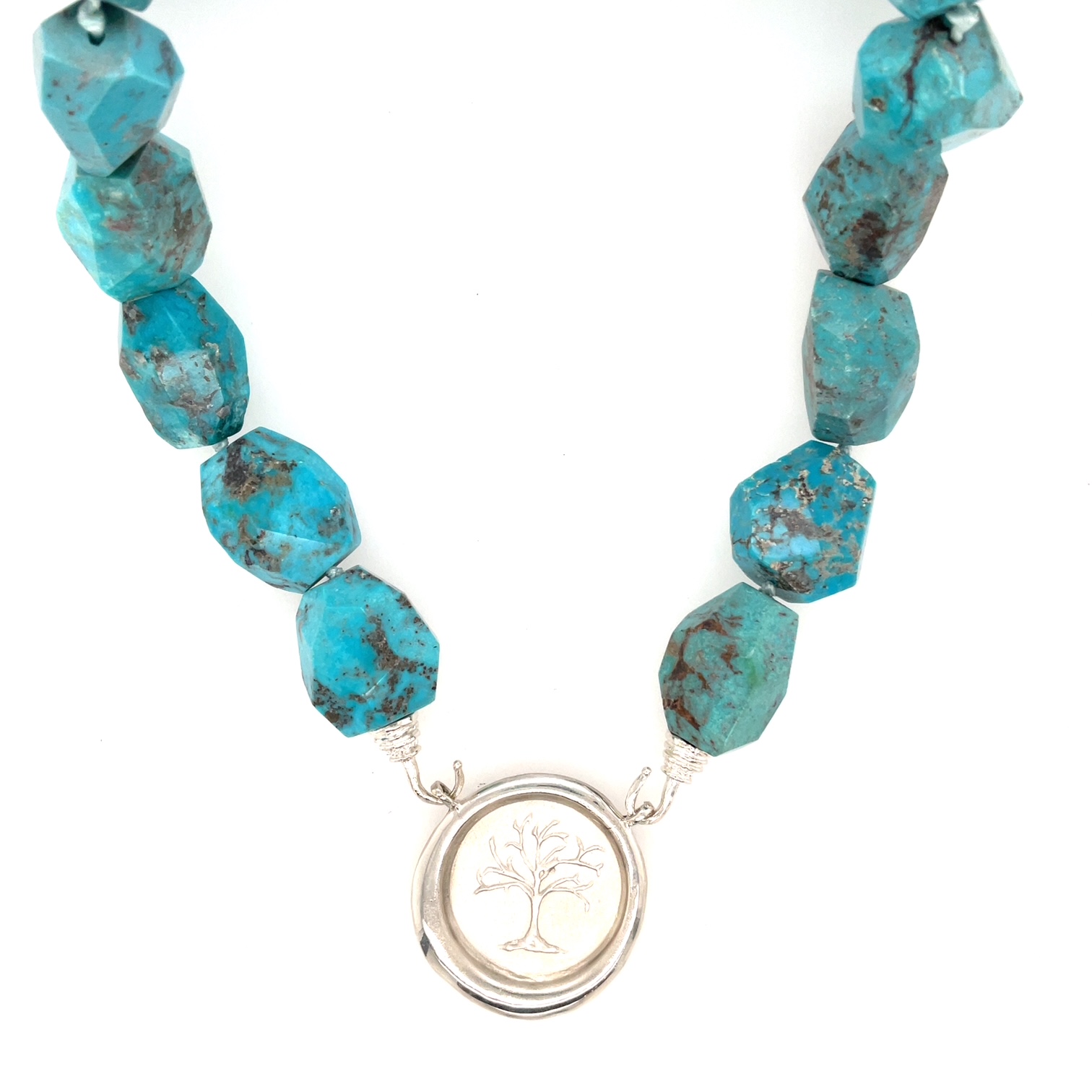 Image of Jumbo Turquoise Faceted Nuggets Hand Cut on Hand Cast Sterling Hooks by Marcia McDonough