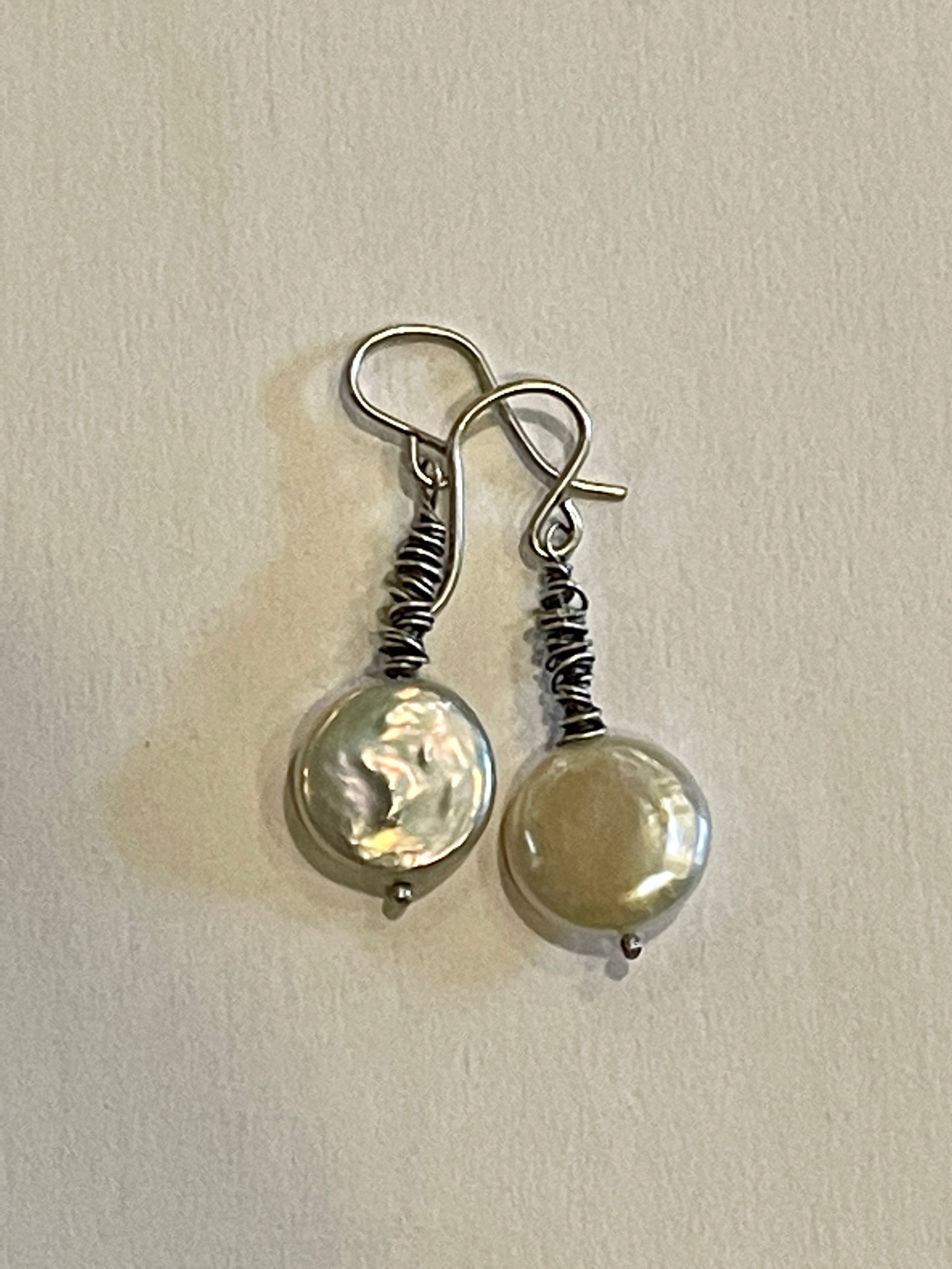 Coin Pearl with Sterling Wrap Earrings