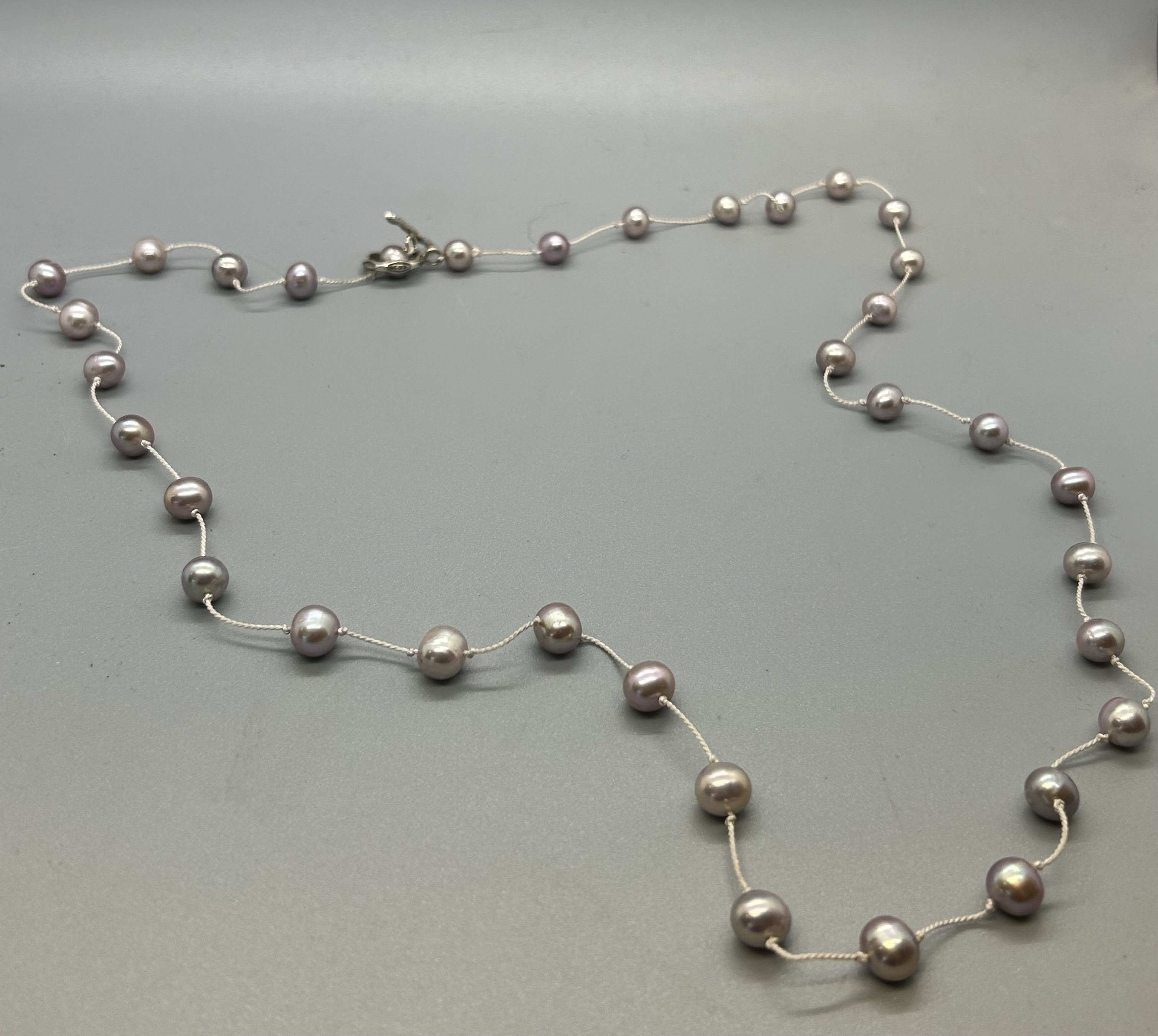 Image of Freshwater Pearl Long Necklace on Silk by Olga Ganoudis