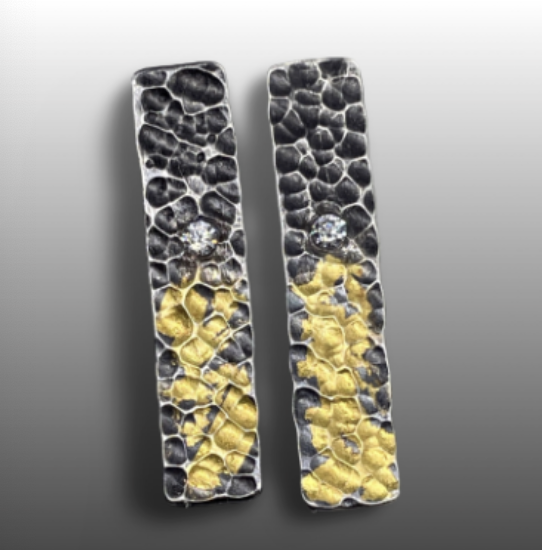 Image of Hammered Silver and Gold Earrings by Pam Sable