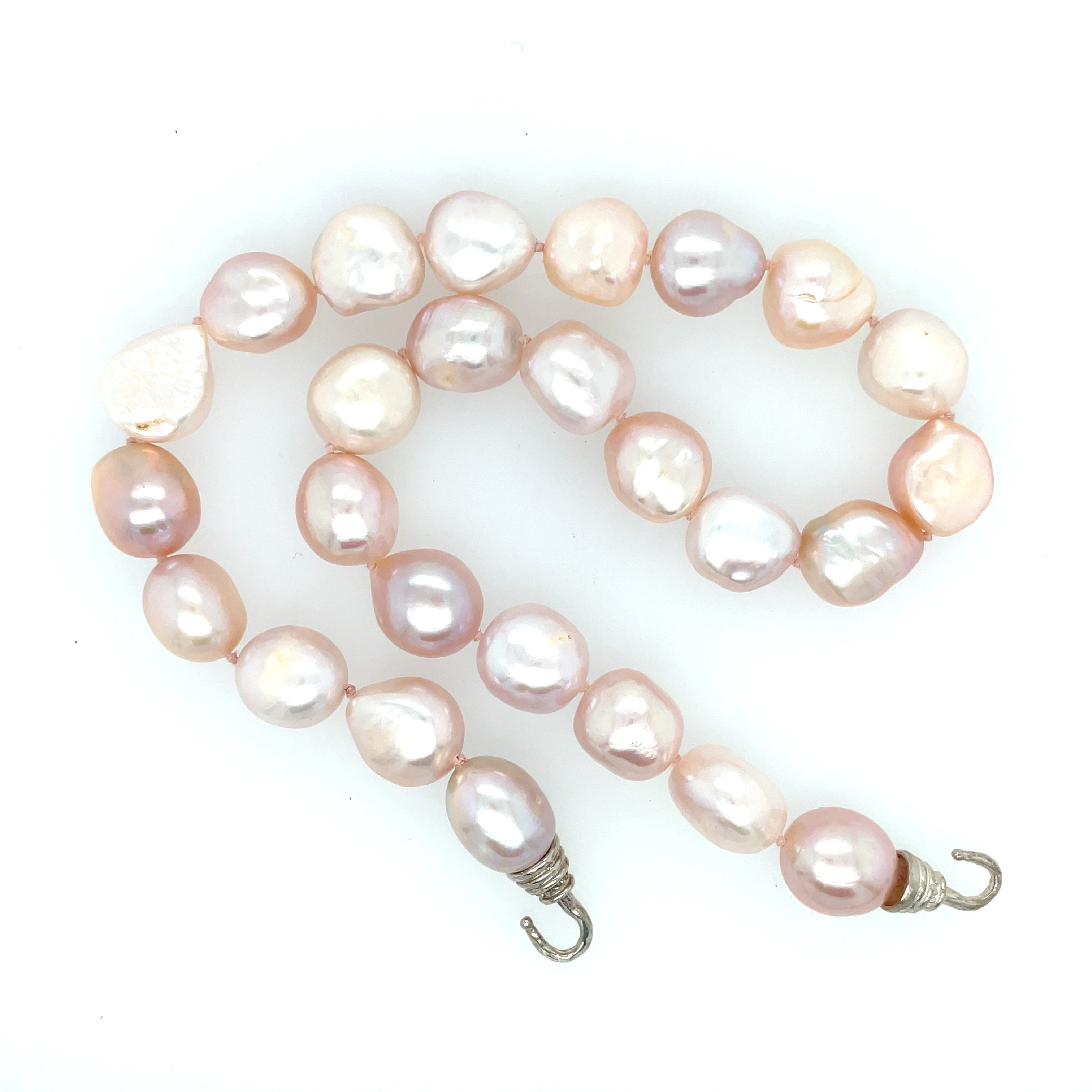 Nugget Shaped Natural Pink Freshwater Pearl Strand on Hand Cast Sterling Hooks