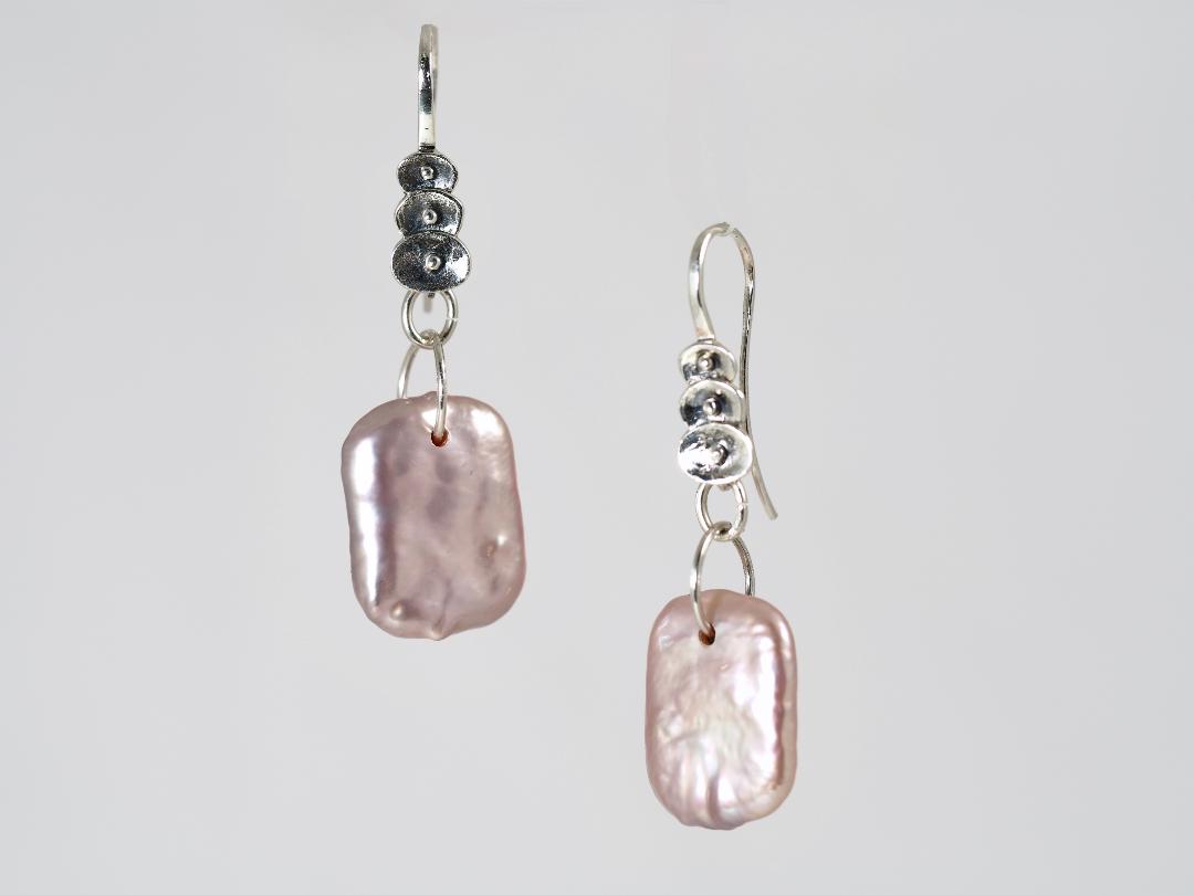 Image of Rectangle Pink Pearl Earrings by Barbara Rand