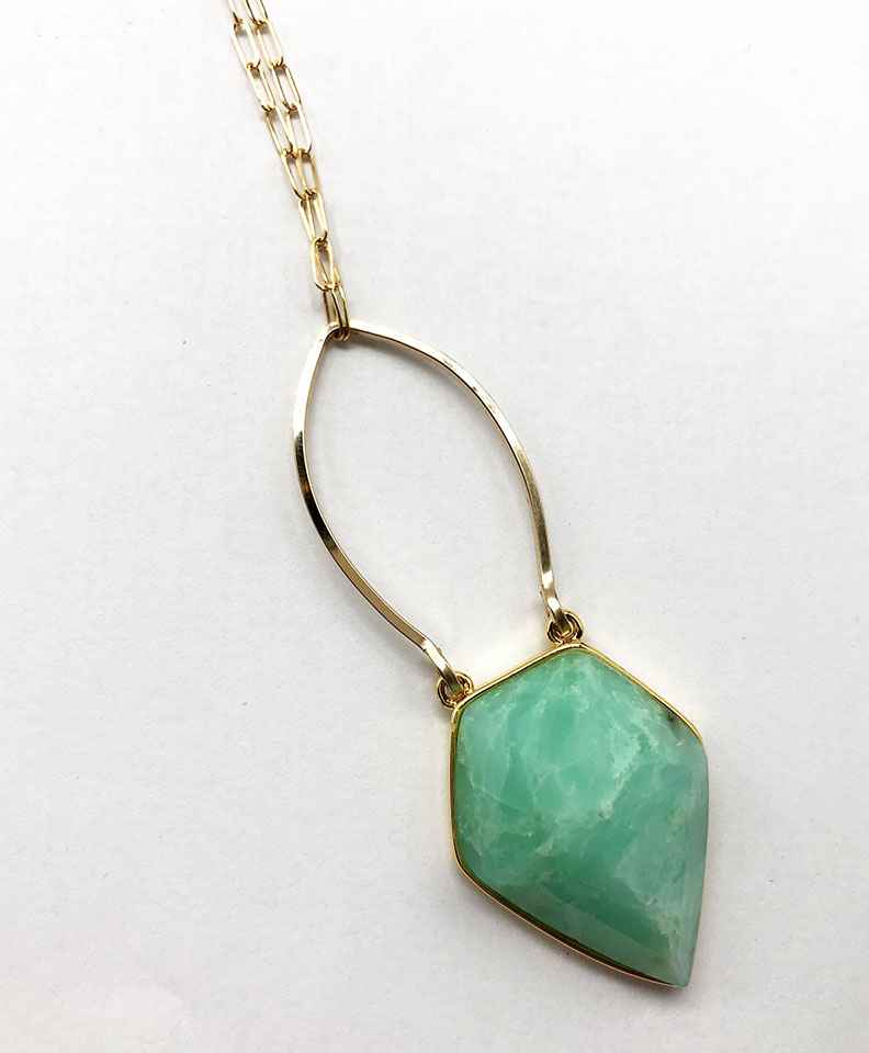 Chrysoprase Marquise Pendant Long Necklace