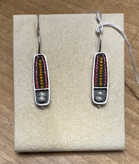 Image of Med Rect Bd earrings, red, orange by Debra Abrams