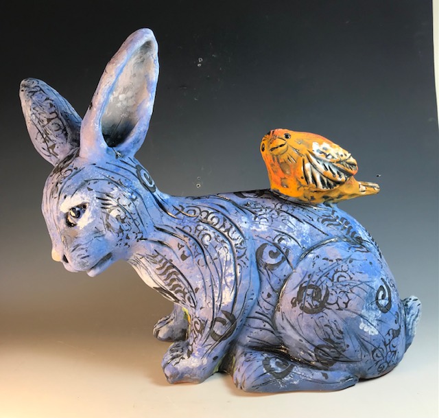 Blue Rabbit with Bird