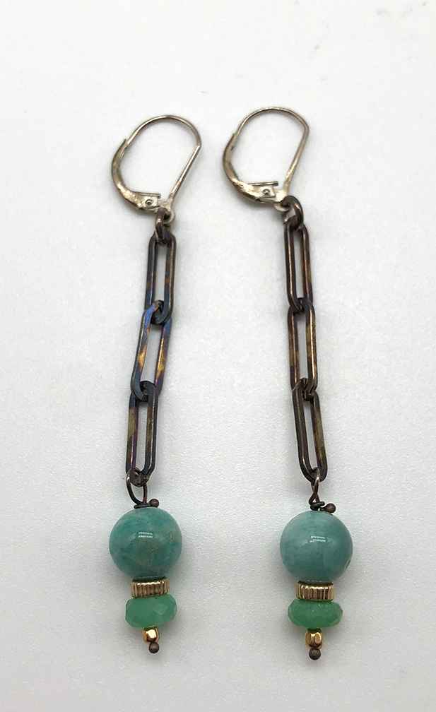 Image 1 for 3 Link Blue Peruvian Opal Earrings 3 Link Blue Peruvian Opal Earrings