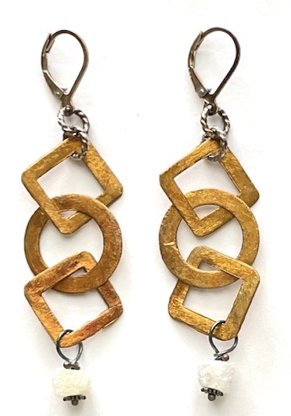 Gold Plated Brass and Stalagtite Slice Earrings in Sterling