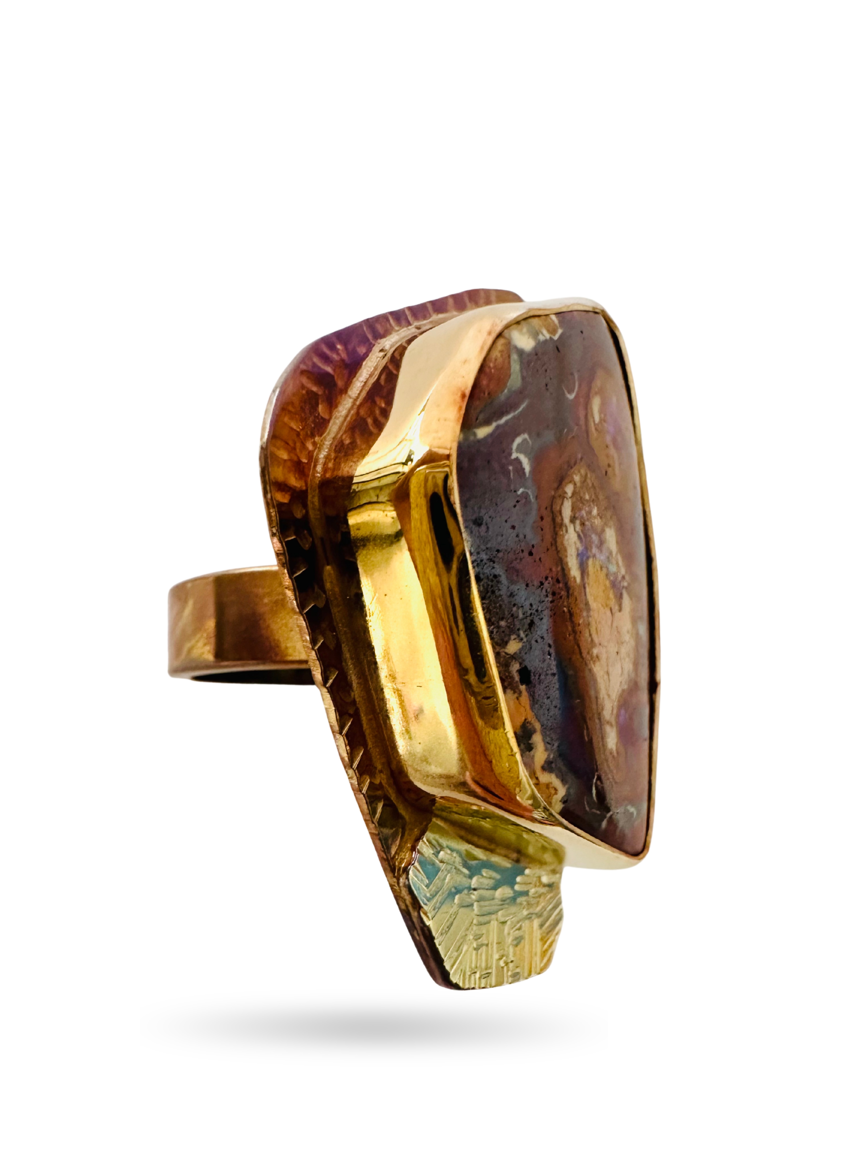 Image 2 for 8 Sterling Silver, Fine Silver Bezel, 18k Gold, and Yowah Opal Ring - Size 7.5