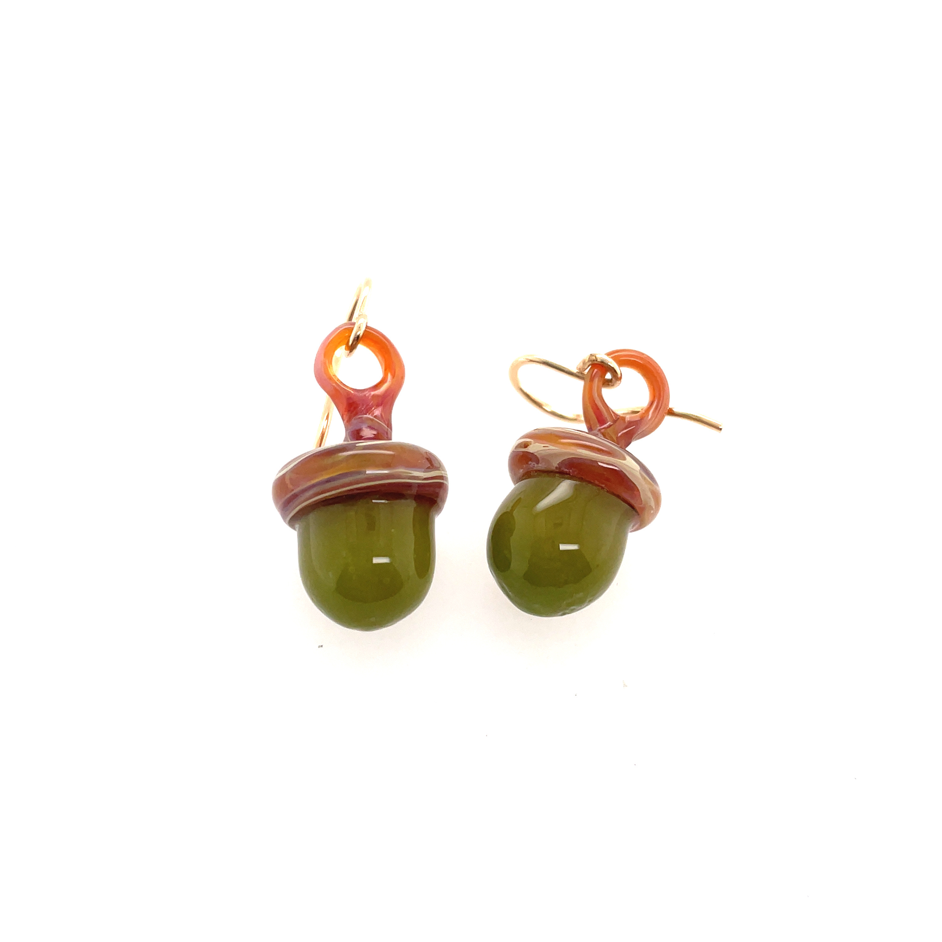 Green Acorn Earrings on Gold-filled Wires