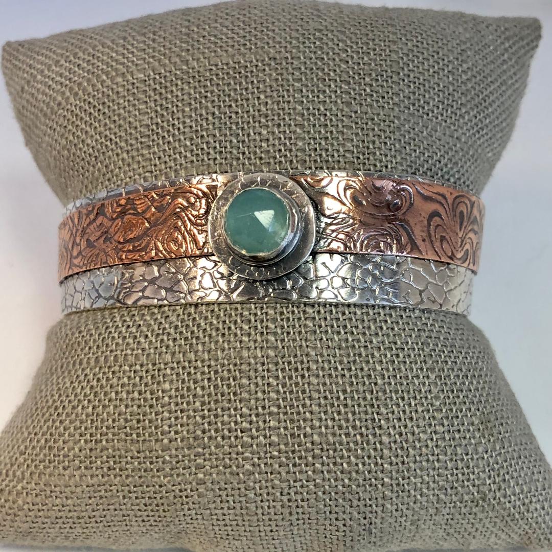 Seafoam Chalcedony Cuff in Sterling Silver and Copper
