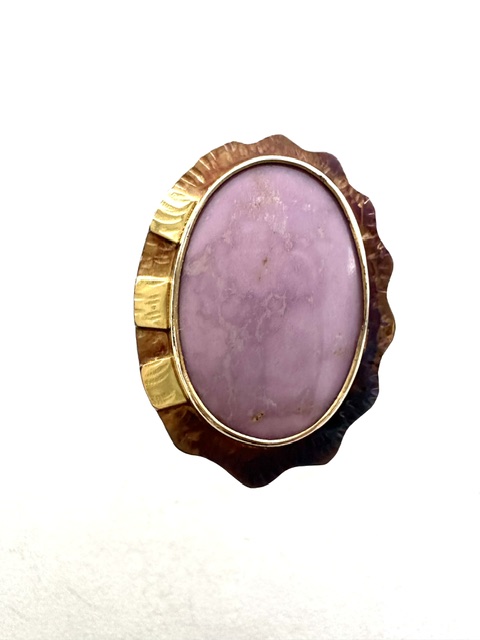 Image of 3 Sterling Silver, Fine Silver Bezel, 18k Gold, and Phosphosiderite Ring - Size 7.5 by  