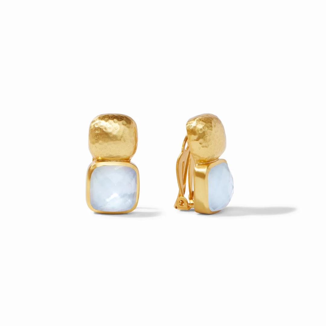 Iridescent Chalcedony Blue Catalina Clip Earrings