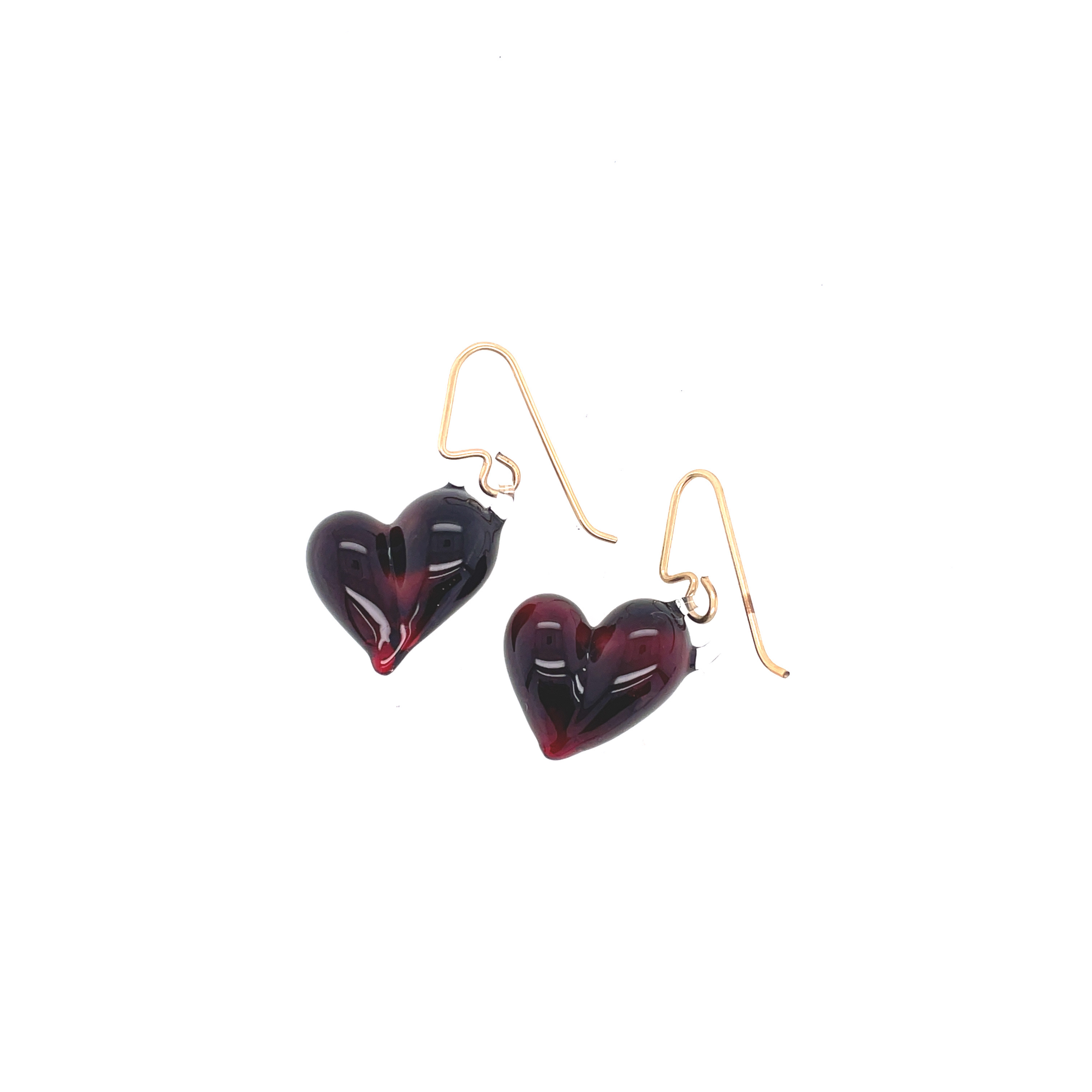 Ruby Heart Earrings on Gold-filled Wires