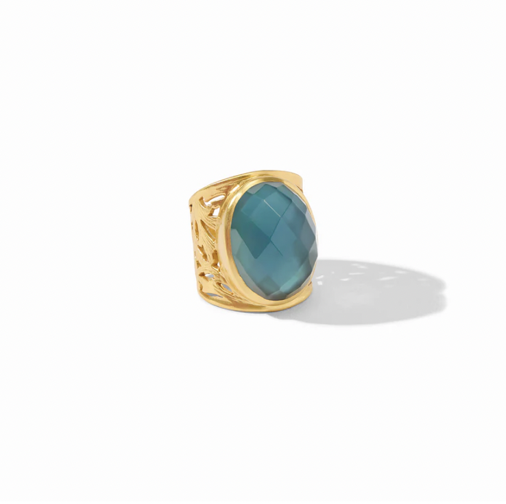 Iridescent Peacock Blue Ivy Statement Ring - Size 8