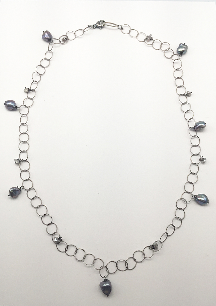 Image 1 for Pearl and Sterling Chain Necklace Pearl and Sterling Chain Necklace