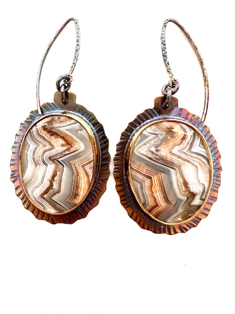 Image of Sterling Silver, Fine Silver Bezels, and Crazy Lace Agate Earrings with French Hooks by Julie Shaw