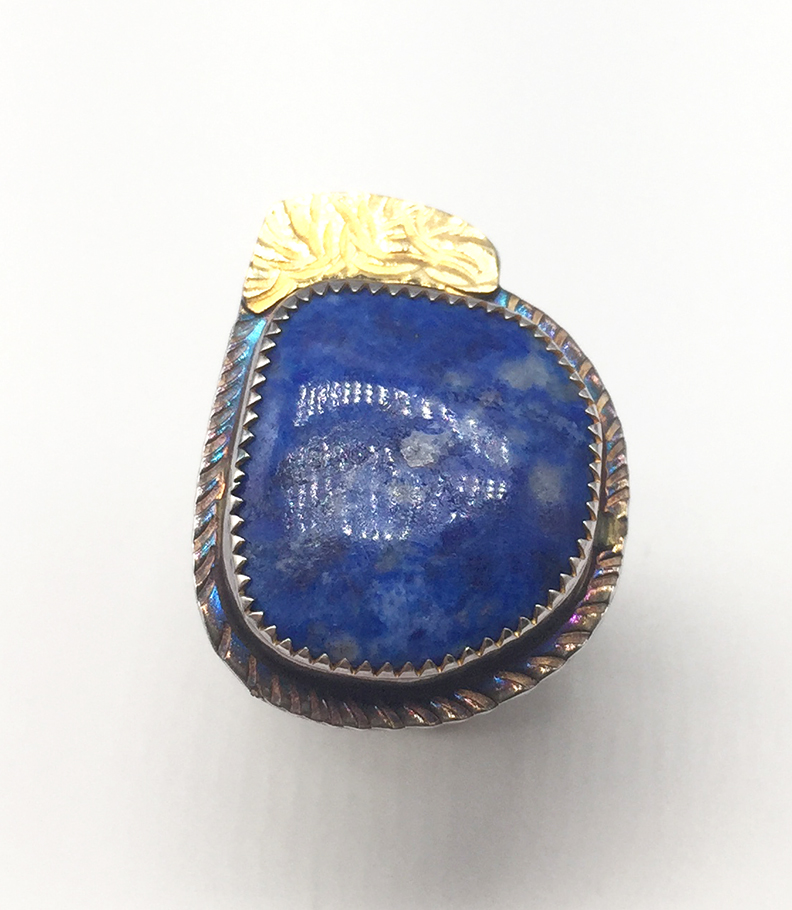 Image 1 for Lapis, Sterling and 22k Ring Size 7 1/4 Lapis, Sterling and 22k Ring Size 7 1/4