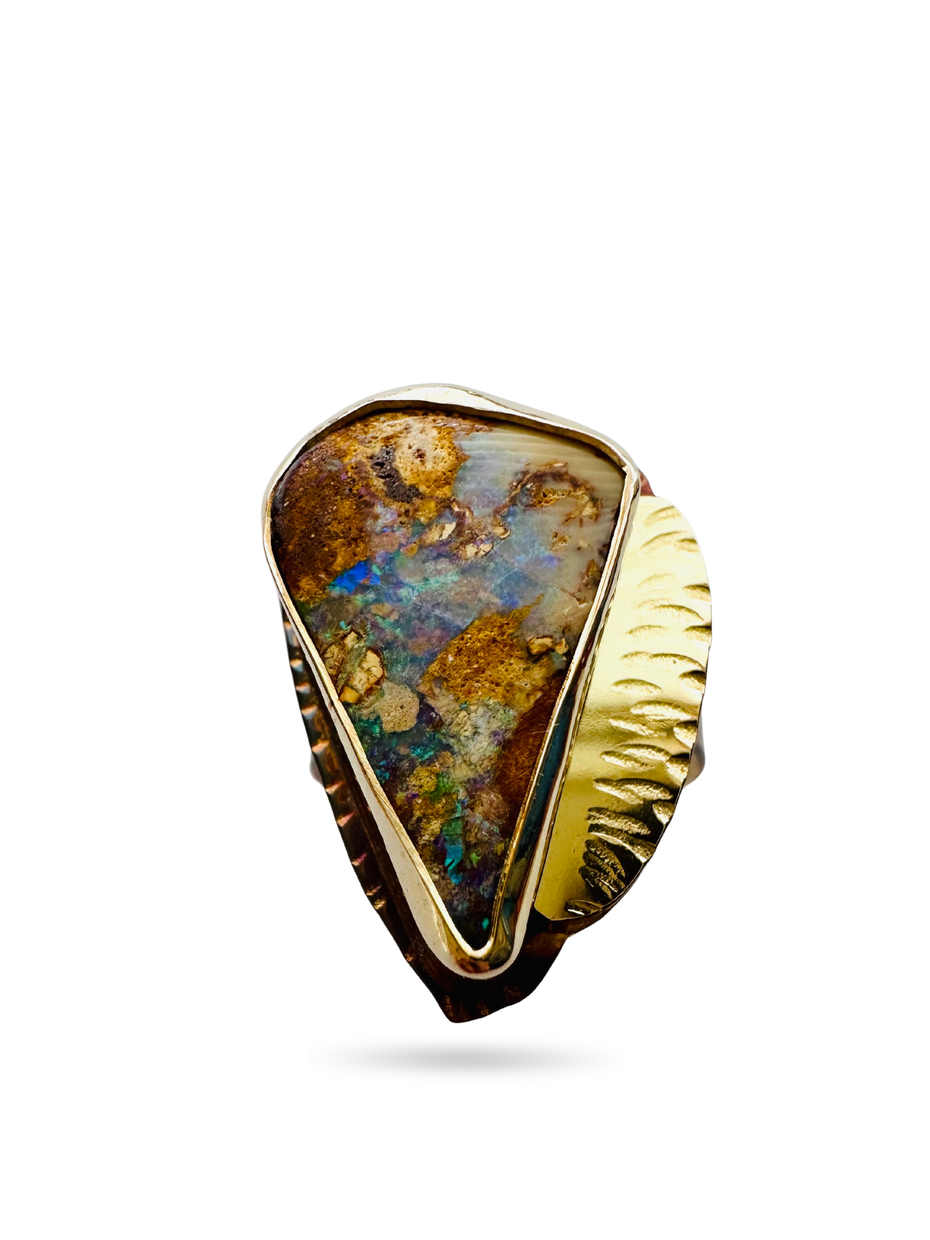 Image 1 for 8 Sterling Silver, Fine Silver Bezel, 18k Gold and Yowah Opal Ring - Size 7