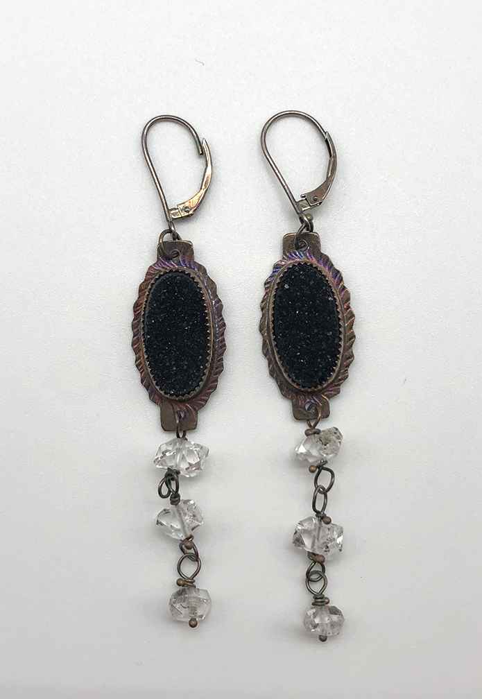 Image 1 for Quartz Druzy, Herikimer Diamond Crystals and Sterling Earrings Quartz Druzy, Herikimer Diamond Crystals and Sterling Earrings