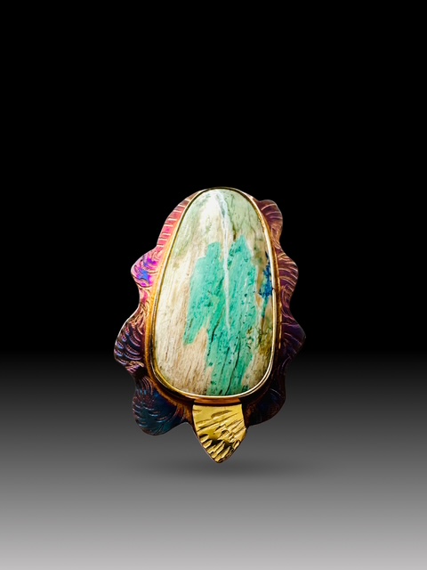 Image of 2 Sterling Silver, Fine Silver Bezel, 18k Gold, and Colla Wood Ring - Size 7.5 by  