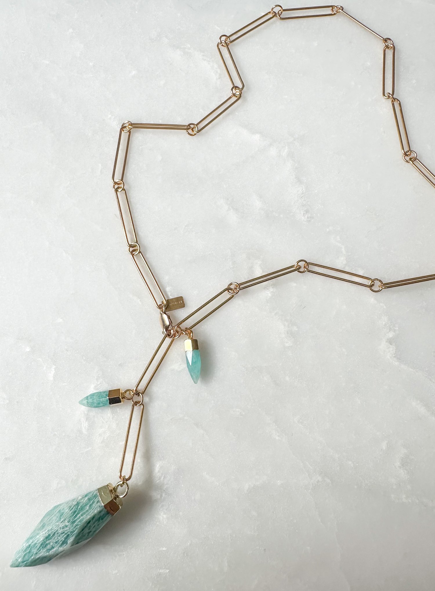 Image of Amazonite Triple Stone Lariat Elongated Link Necklace - Trunk Show by  RACH B Jewelry