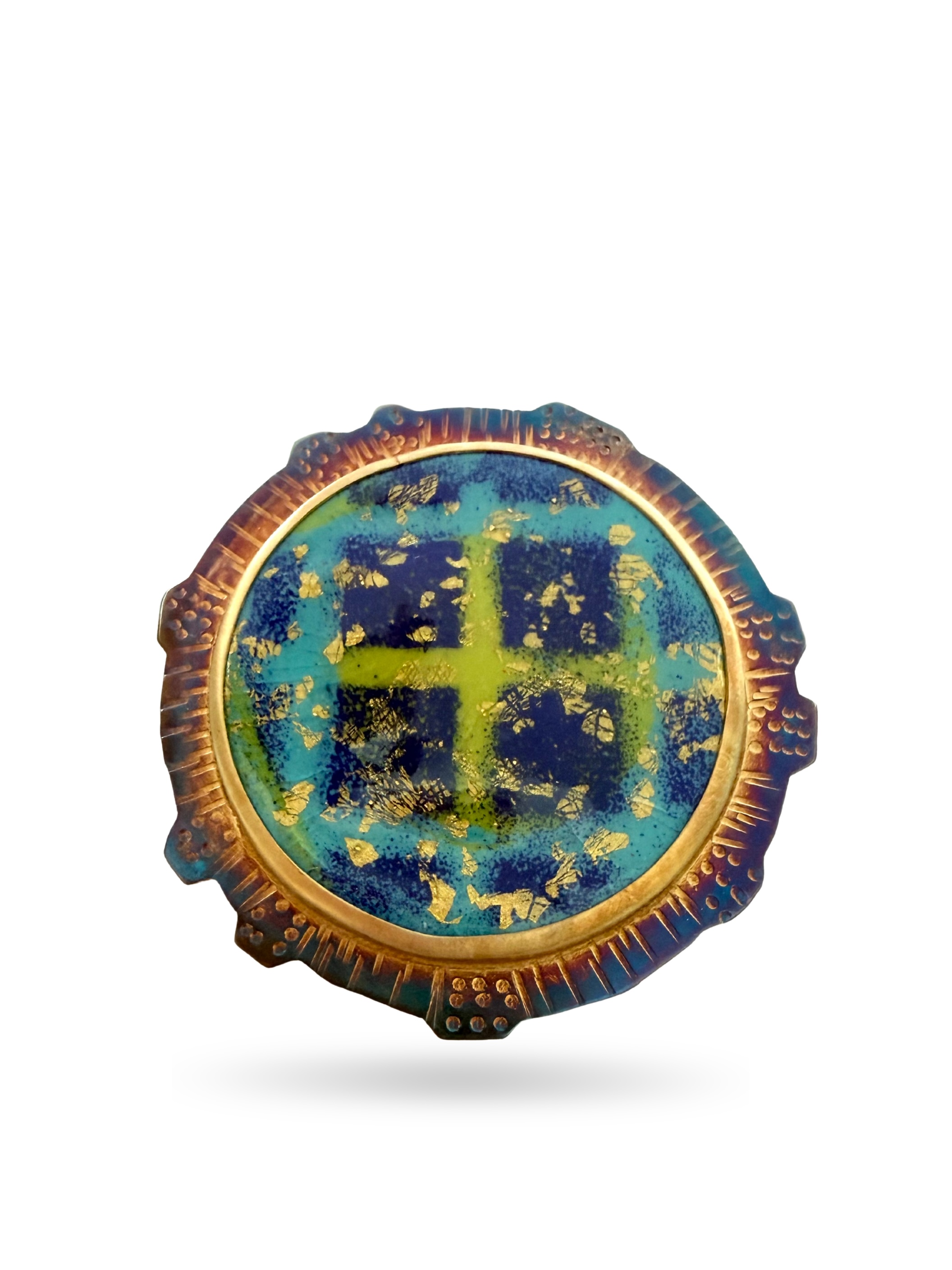 Image of 7 Sterling Silver, Fine Silver Bezel, and 24k Gold with Enamel Brooch by Julie Shaw