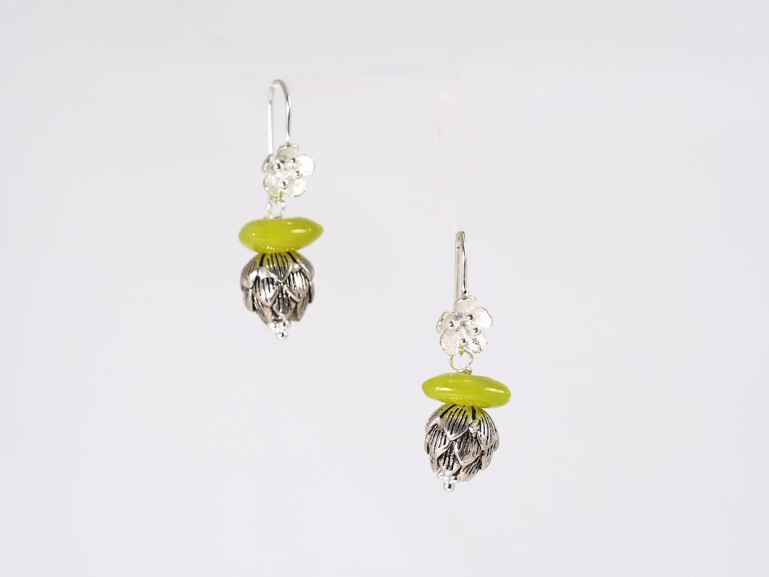 Image of Cast Artichoke and Glass Earrings by Barbara Rand