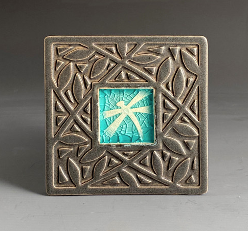 Image of Dragonfly w Raised Border Coaster by Michael & Clayton Macone
