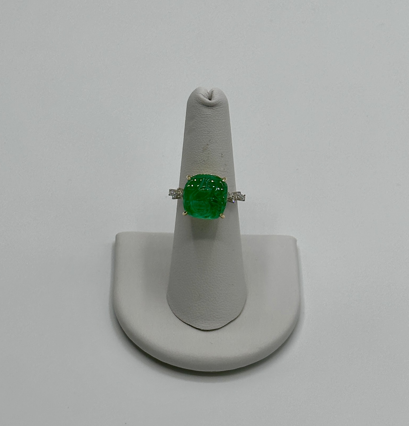 18 Karat White Gold, Raw Emerald, and Diamond Ring. 10.52 Carat Emerald, .11 Karat Diamond.
