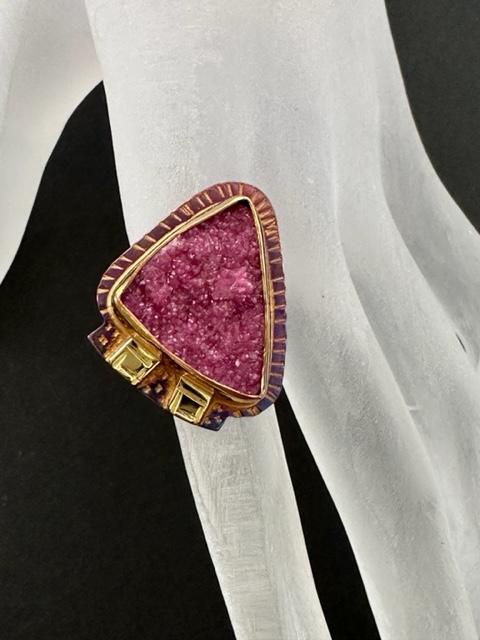 Sterling Silver, 18k Gold, and Cobalt Calcite Druzy Ring
