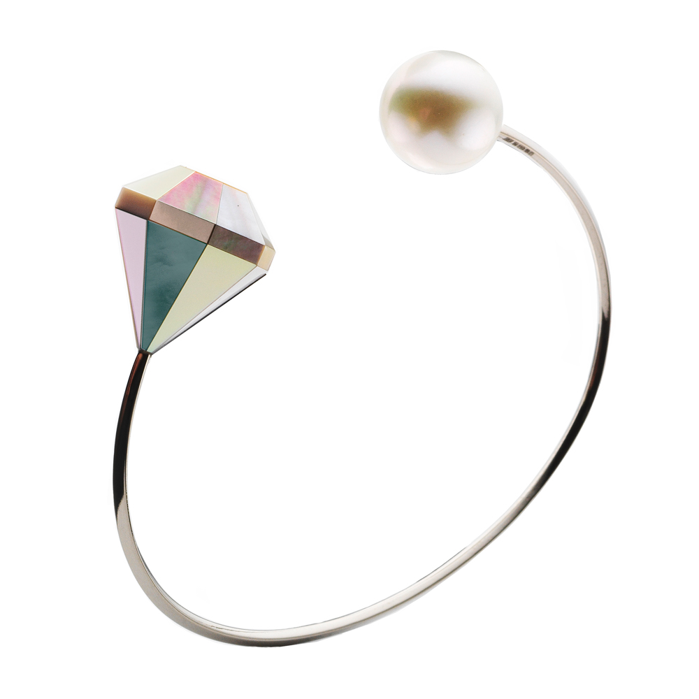 MOP Diamond Open Bangle by Melanie Georgacopoulos
