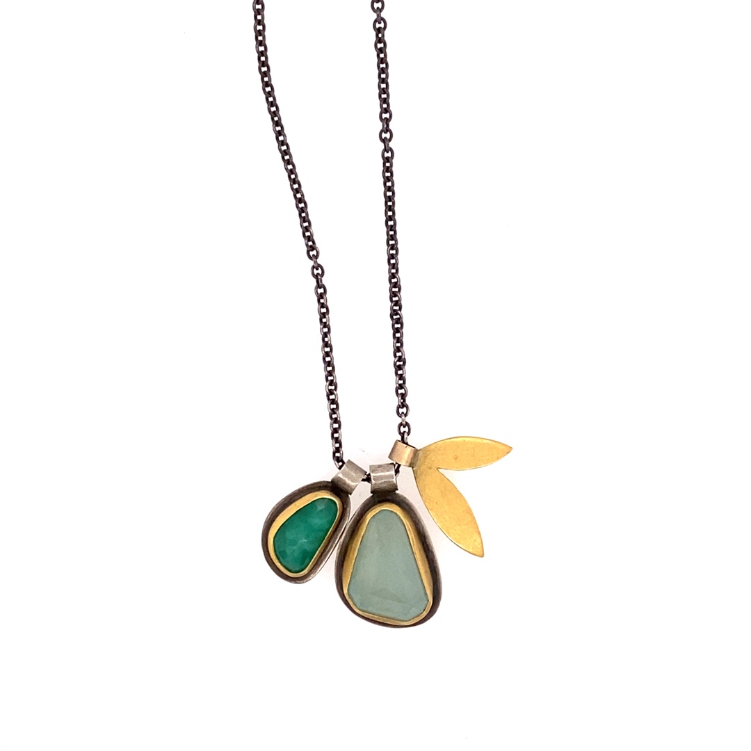 Aquamarine, Emerald and 22k Gold Necklace