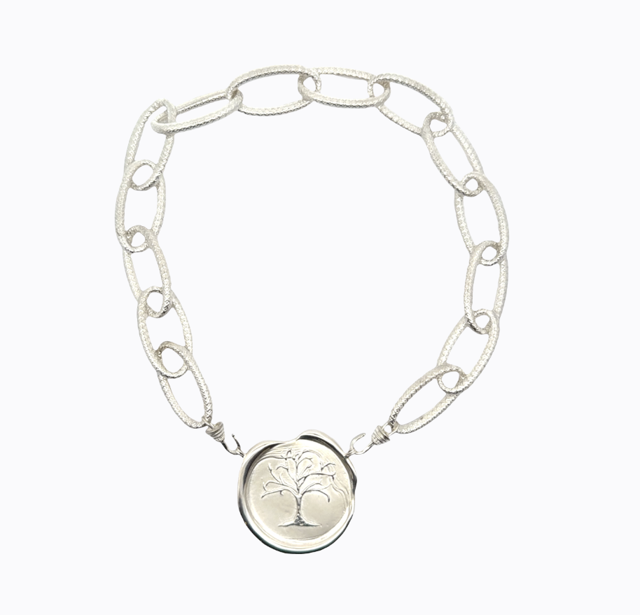 Image of Giant Textured Oval Sterling Silver Link Necklace with Hand Cast Sterling Hooks, Medium Length by Marcia McDonough