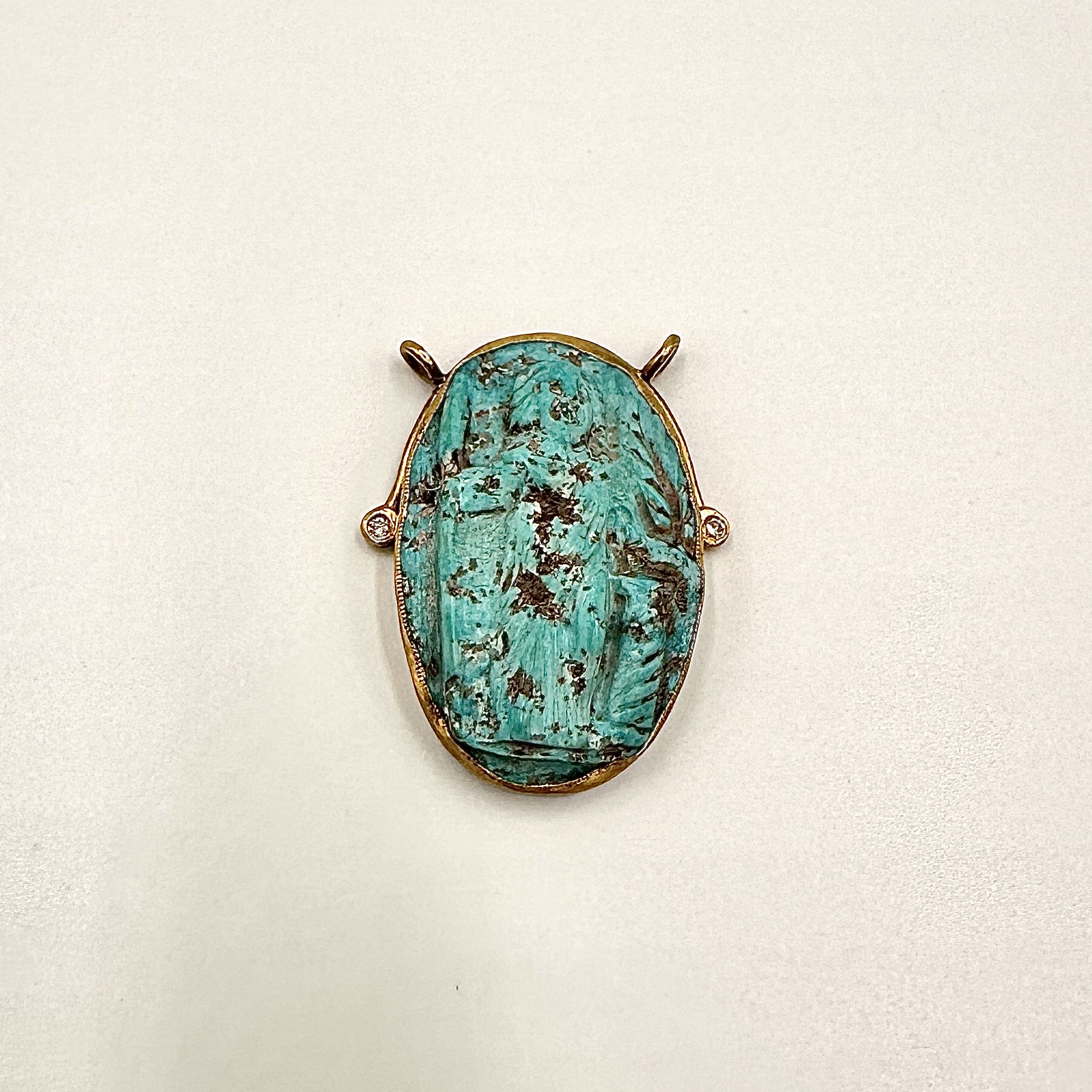 Image of 24 Karat Gold and Oxidized Sterling Turquoise Diamond Hand Carving of Caesar Centerpiece by Marcia McDonough