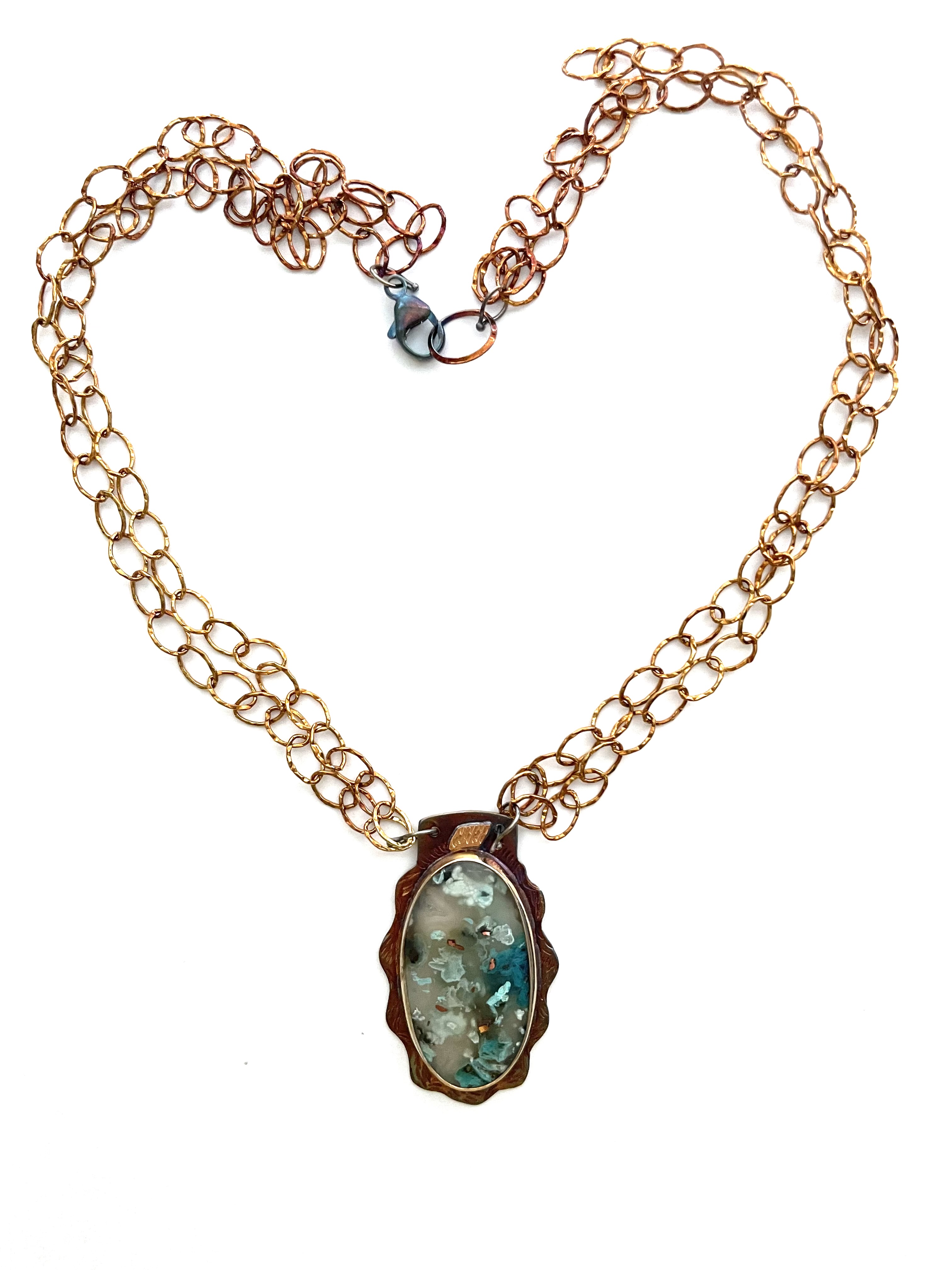 Sterling Silver, 18k Gold, Chyrsocolla and Chalcedony Necklace