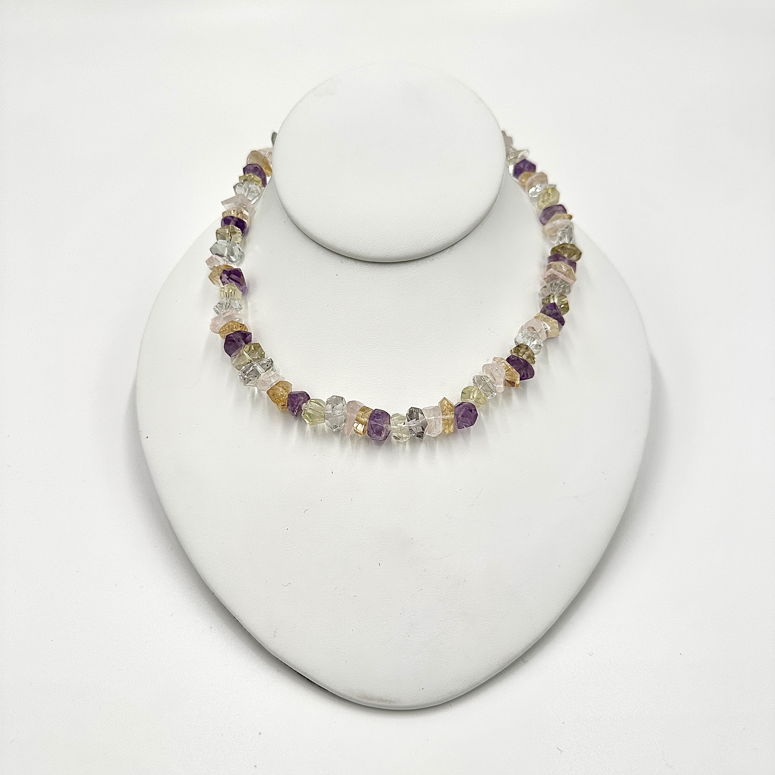 Image of 10 mm Amethyst, Citrine, and Barrel Quartz Hand Faceted Beads on Hand Cast Bronze Hooks by Marcia McDonough