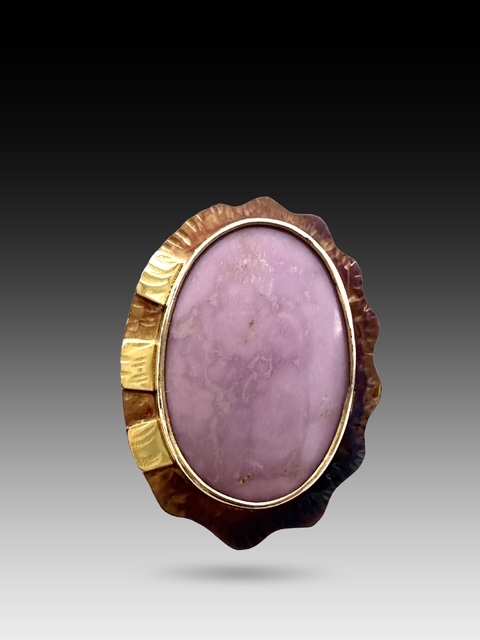 Image of 3 Sterling Silver, Fine Silver Bezel, 18k Gold, and Phosphosiderite Ring - Size 7.5 by Julie Shaw