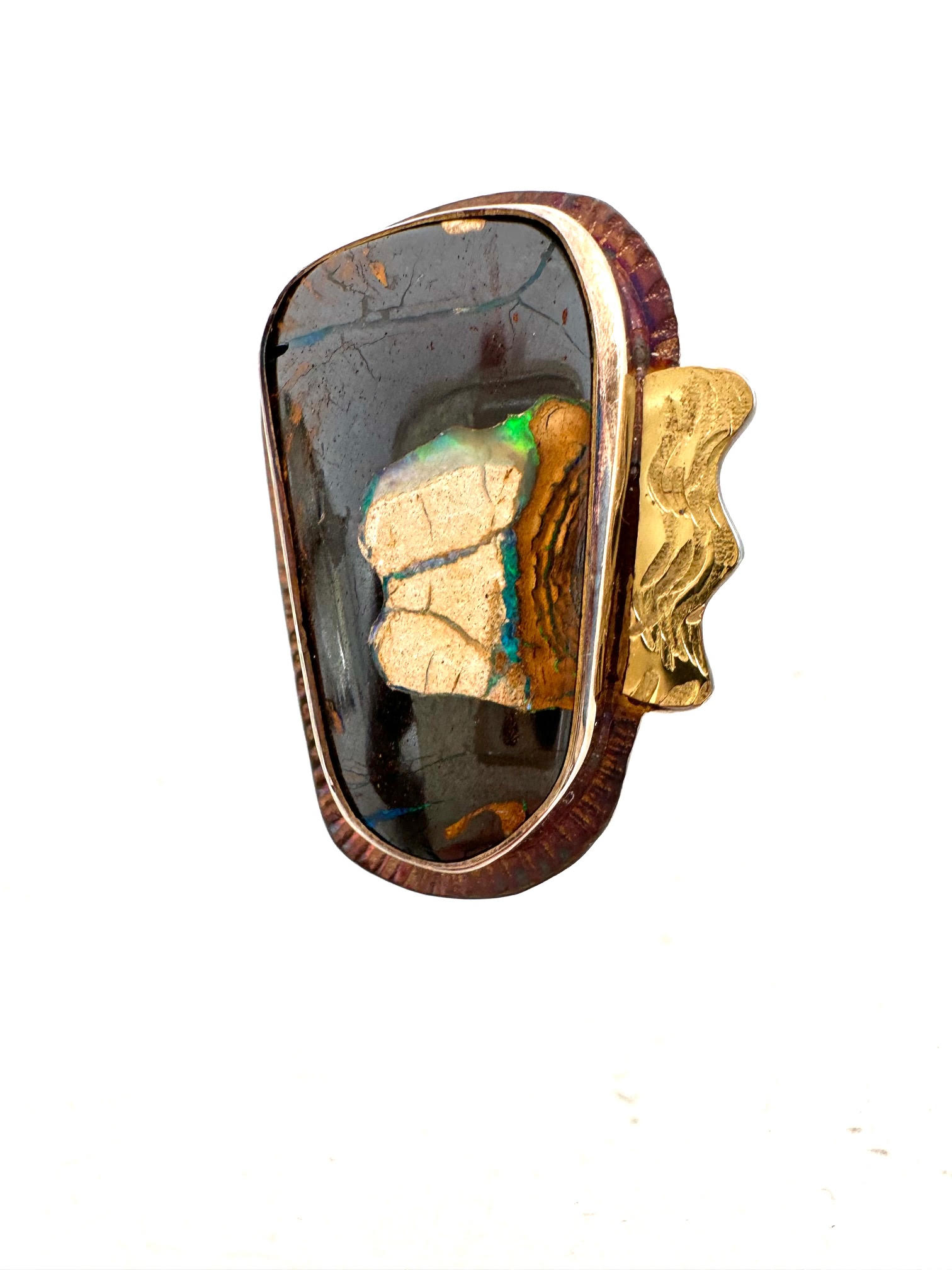 Image of Sterling Silver, Fine Silver Bezel, 18k Gold, and Yowah Opal Ring - Size 7 by Julie Shaw