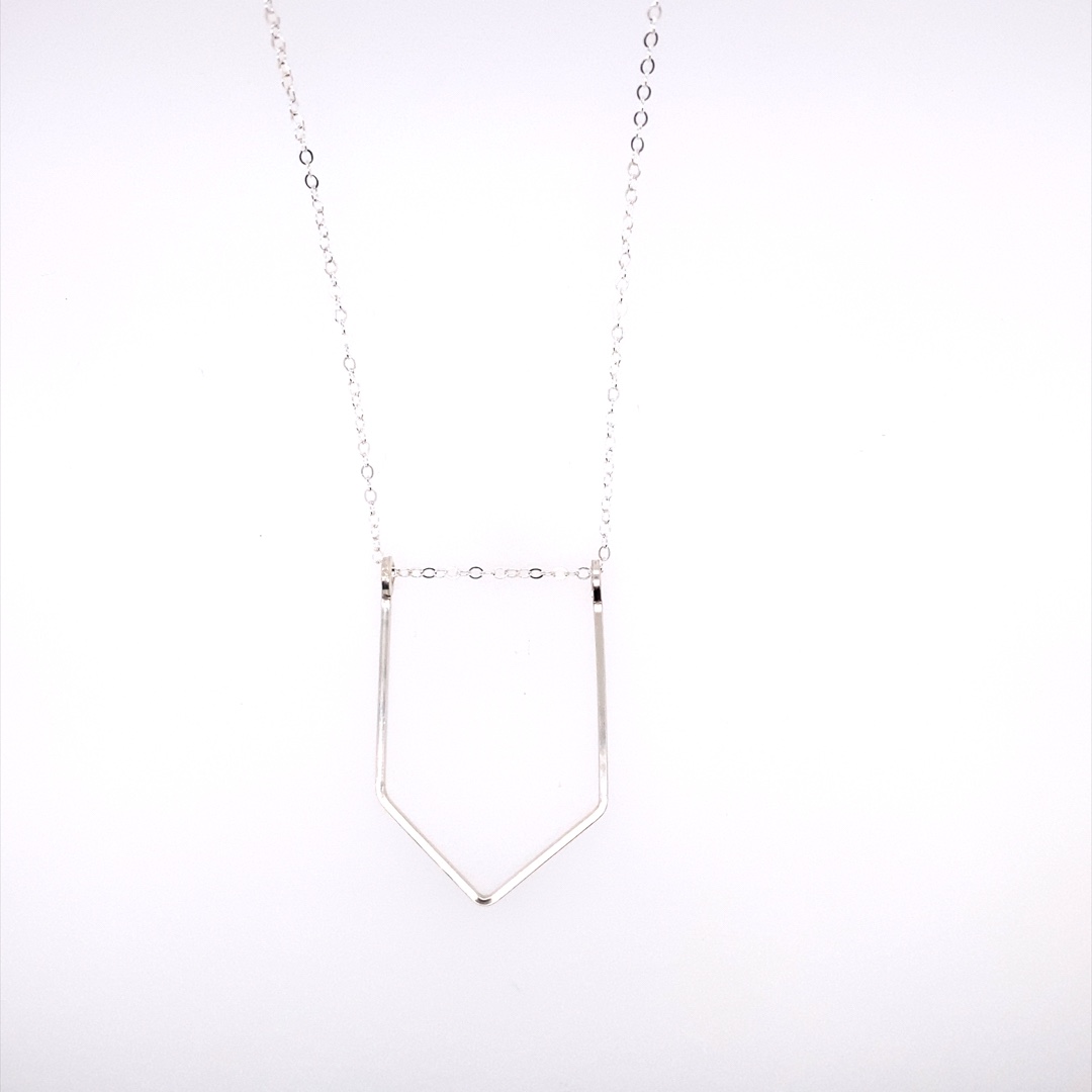 Hexagon Pendant Slider Long Necklace - Silver