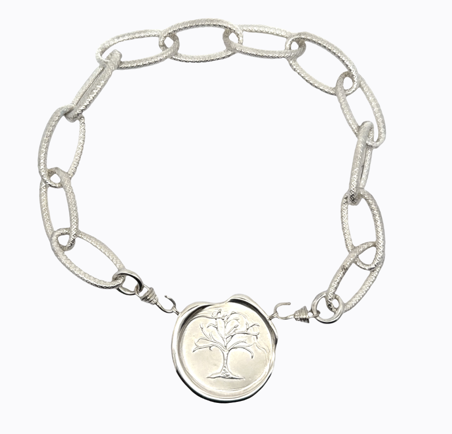 Image of Giant Textured Oval Sterling Silver Link Necklace with Hand Cast Sterling Hooks, Short Length by Marcia McDonough