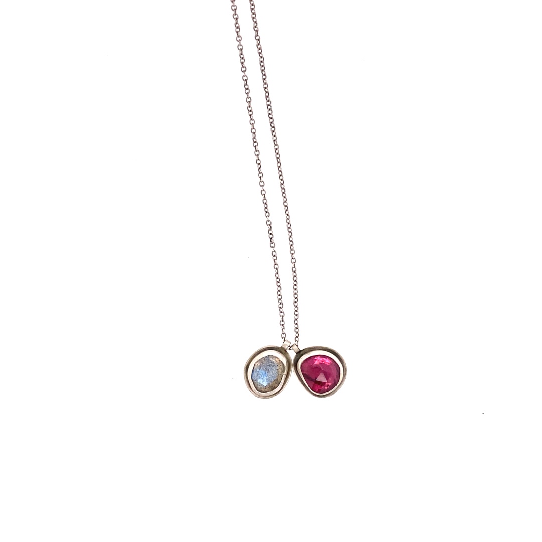 Pink Tourmaline, Labradorite and Sterling Necklace