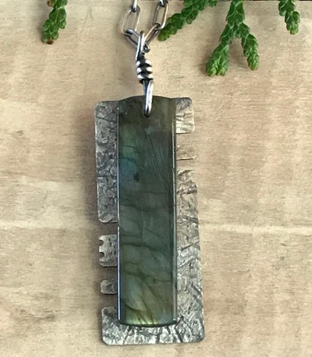 Rectangle Pendant Necklace in Sterling Silver and Labradorite