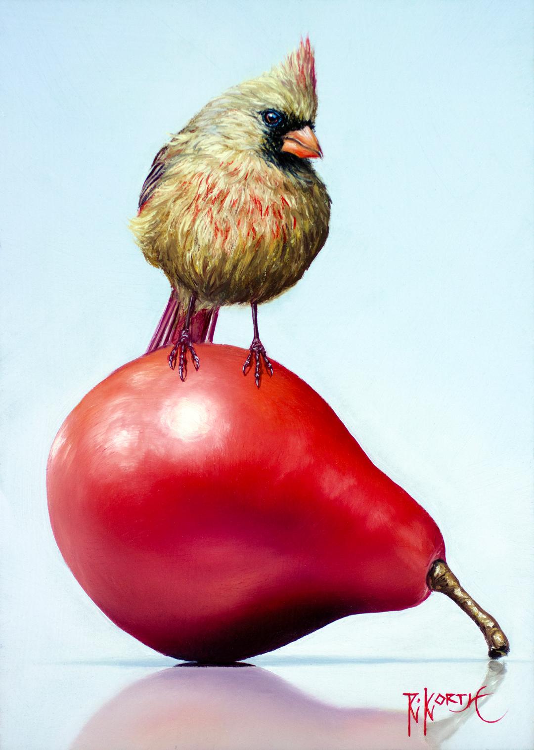 Female Cardinal & Pear