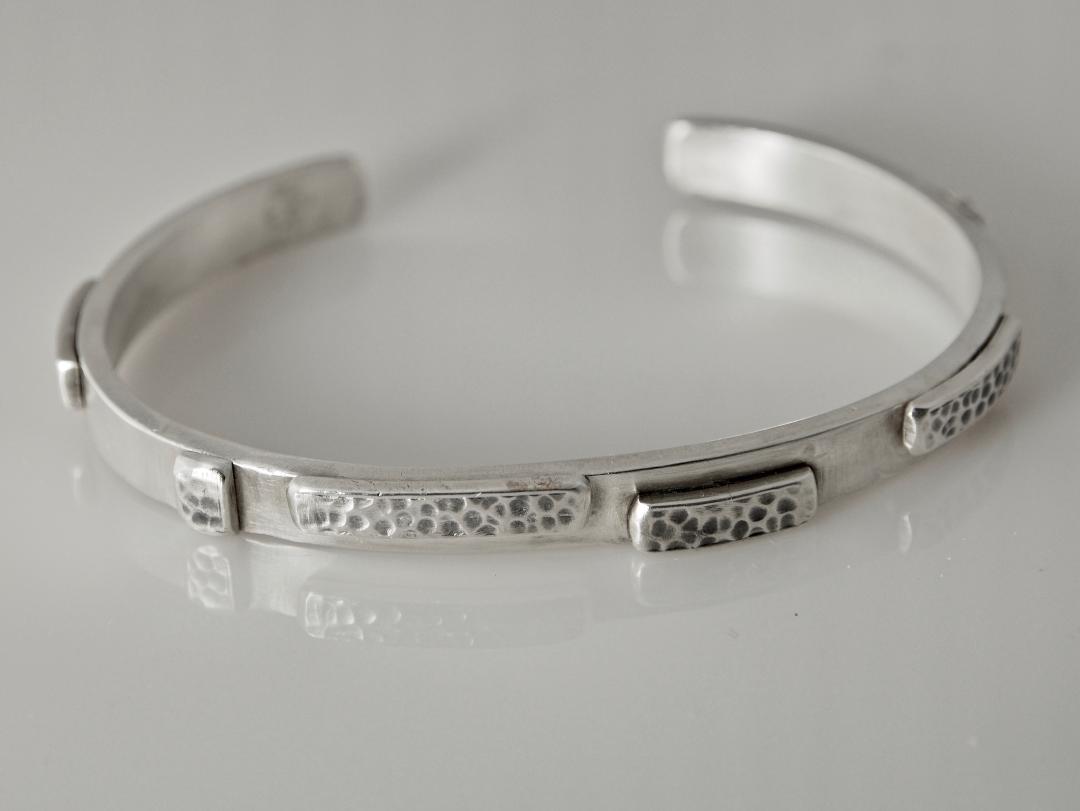Segments Bangle in Sterling Silver with Hammered Segment Pattern (size medium)