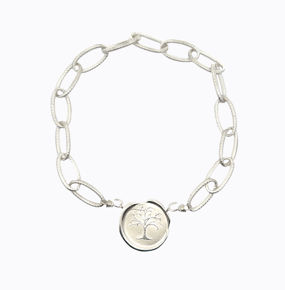 Image of Giant Textured Oval Sterling Silver Link Necklace with Hand Cast Sterling Hooks, Large Size by Marcia McDonough