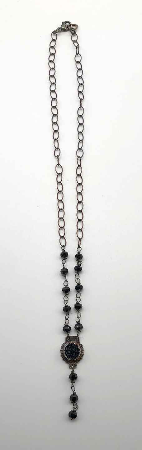 Image 1 for Black Quartz Druzy, Spinell Beads and Sterling Necklace Black Quartz Druzy, Spinell Beads and Sterling Necklace