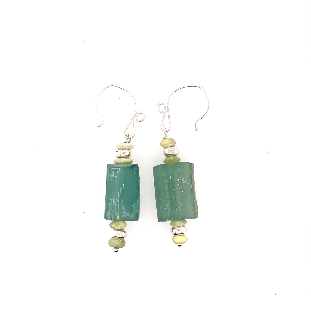 MAB 21-0245 Ancient Rare Roman Artifact Glass Earrings with Sterling Hooks