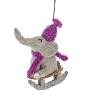 Ellie the Sledding Elephant - Handmade Felt Ornament