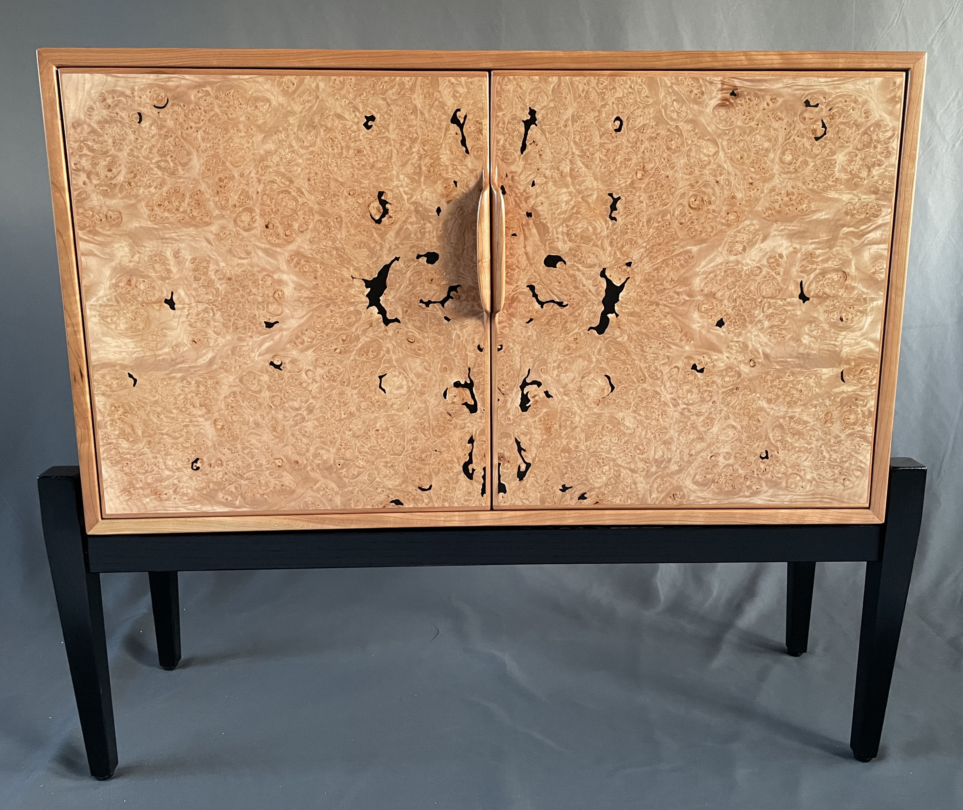 Image of Cherry and Big Leaf Maple Burl Low Cabinet by Nathan Hatch